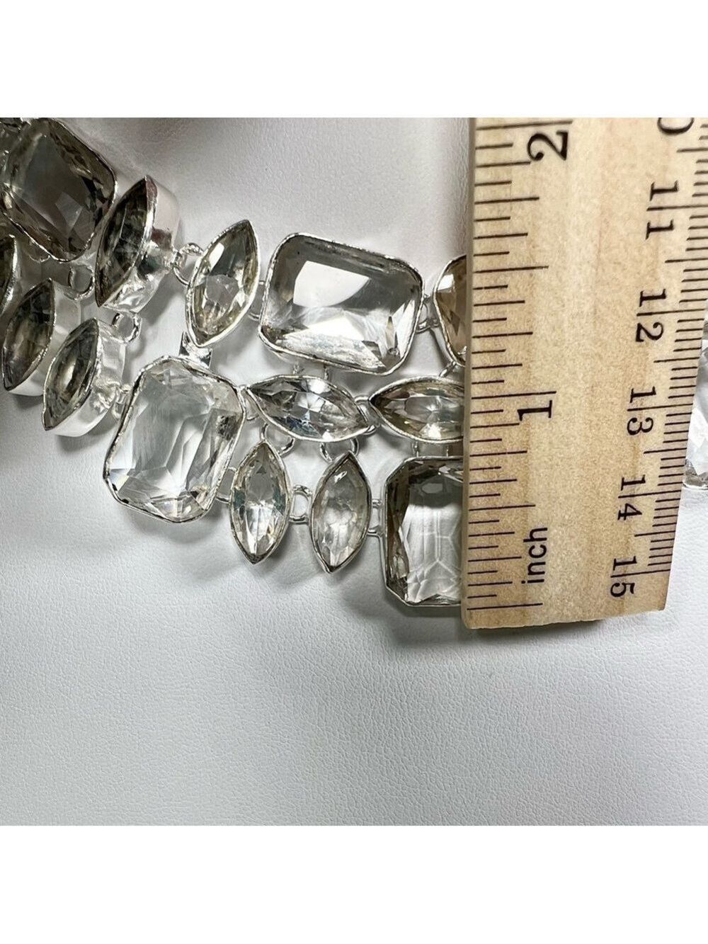 White Topaz 925 Synthetic Gemstone Large Necklace & Bracelet Set - Picture 3 of 8